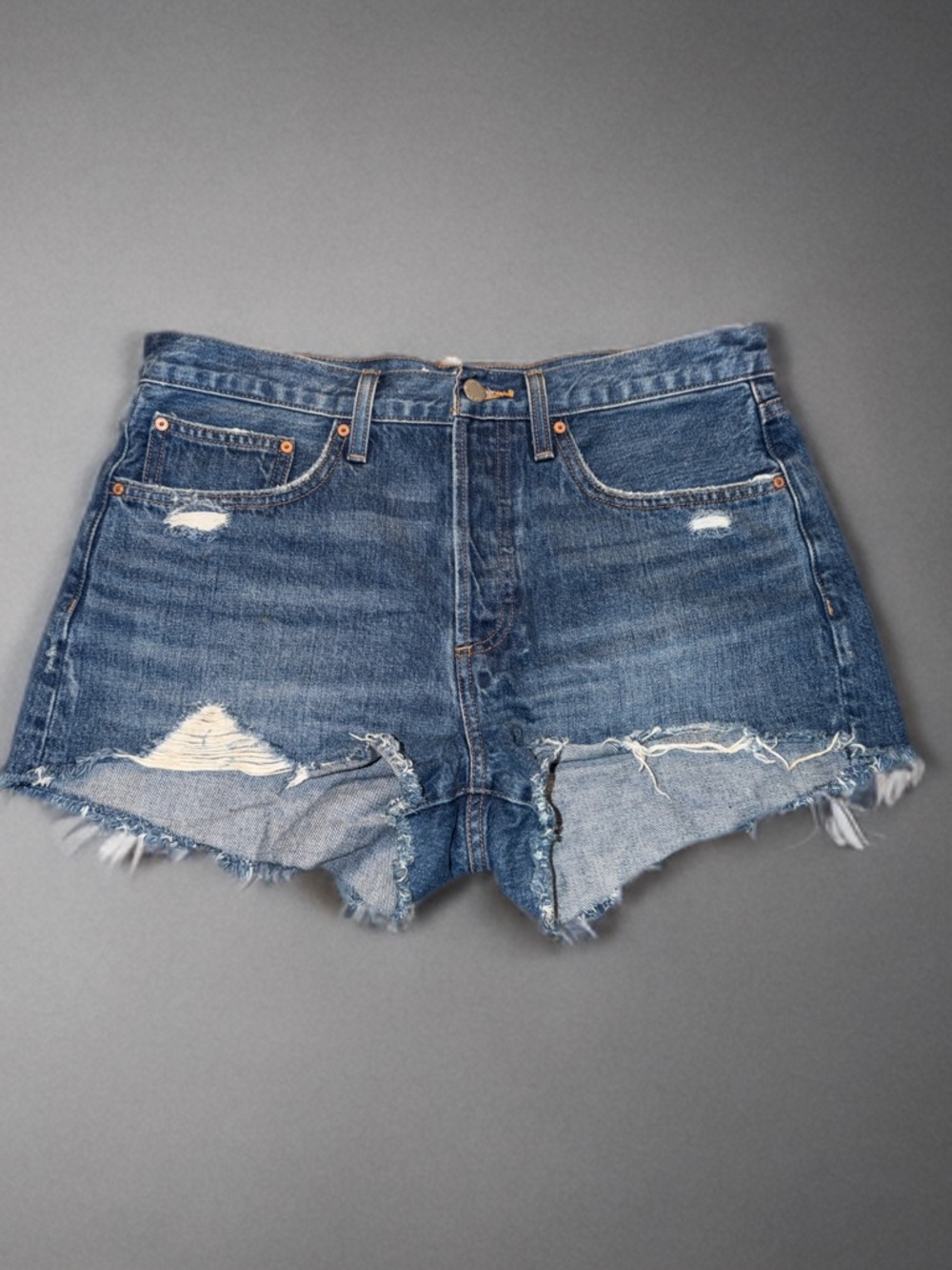 Denim Forum The Ex Boyfriend Short 29 Distressed Button Fly Cutoff Denim Shorts